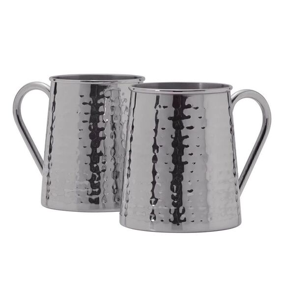 DREW AND JONATHAN STAINLESS HAMMERED SET OF 2 BEER MUGS - Picture 1 of 2